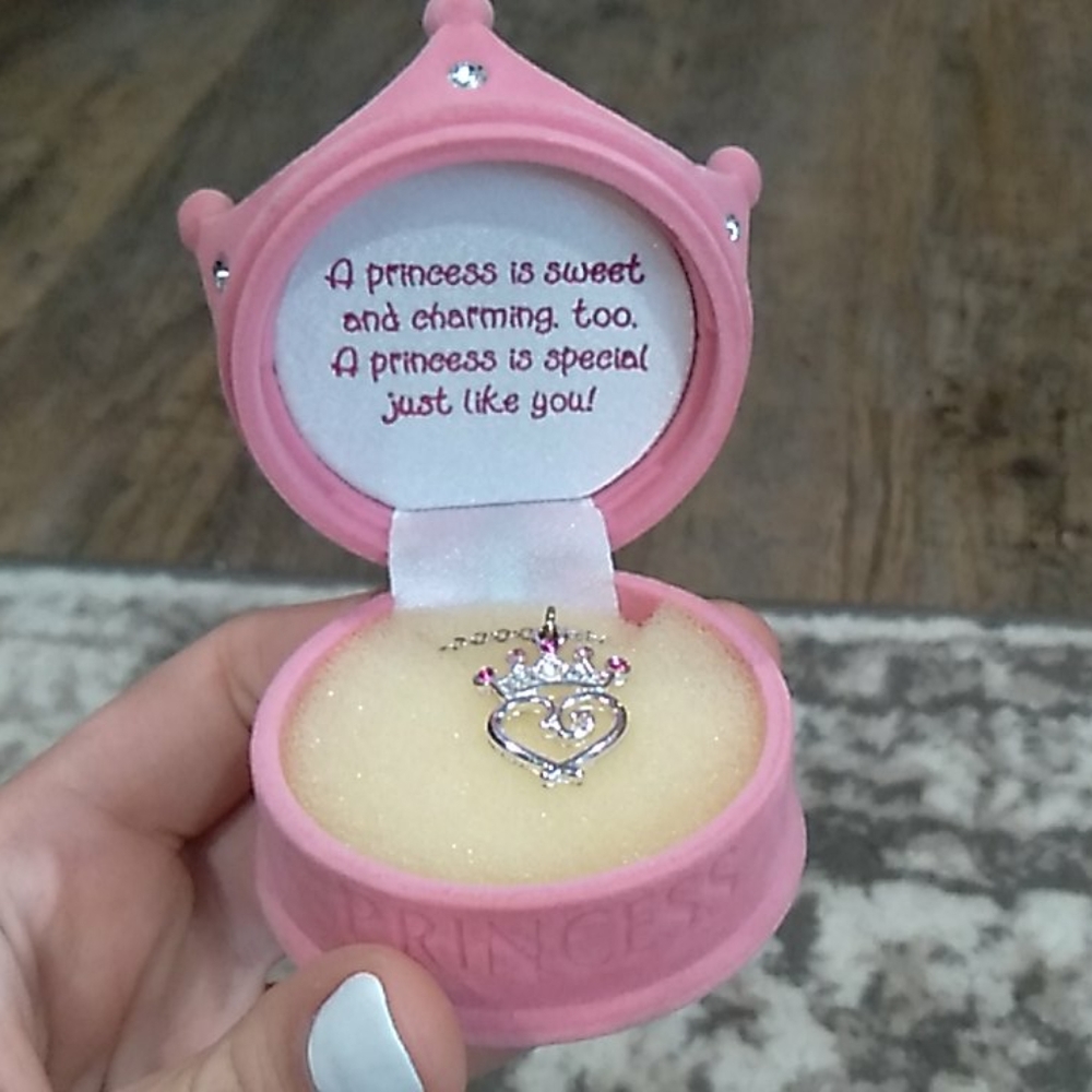 Princess crown pink jewel necklace